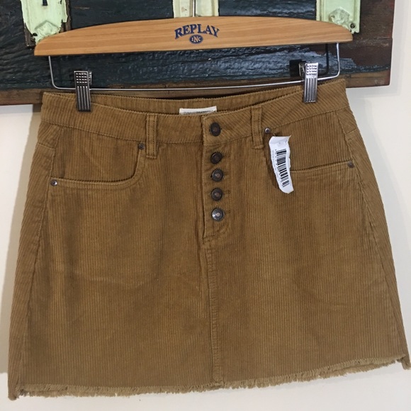 NWOT Sky and Sparrow Light Brown Corduroy Mini Skirt with Frayed Hem Size 9 - Picture 7 of 15